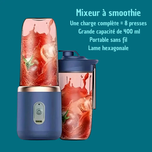 Blender Portable, 400ML Smoothie Mixer avec Tasses, Brosses et 6 Lames, Mixeur Portable, Mini Blender Smoothie pour la Préparation de Milk-Shakes, jus de Fruits, Smoothies Gadgetsdecooking