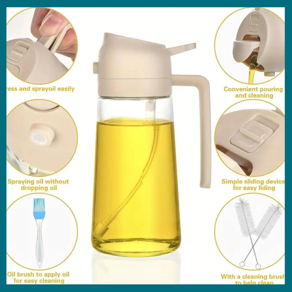 Flacons distributeur d'huile d'olive 2 en 1 de 500 ml, réservoir de pulvérisation d'huile de cuisson, barbecue, pâtisserie, pique-nique Gadgetsdecooking