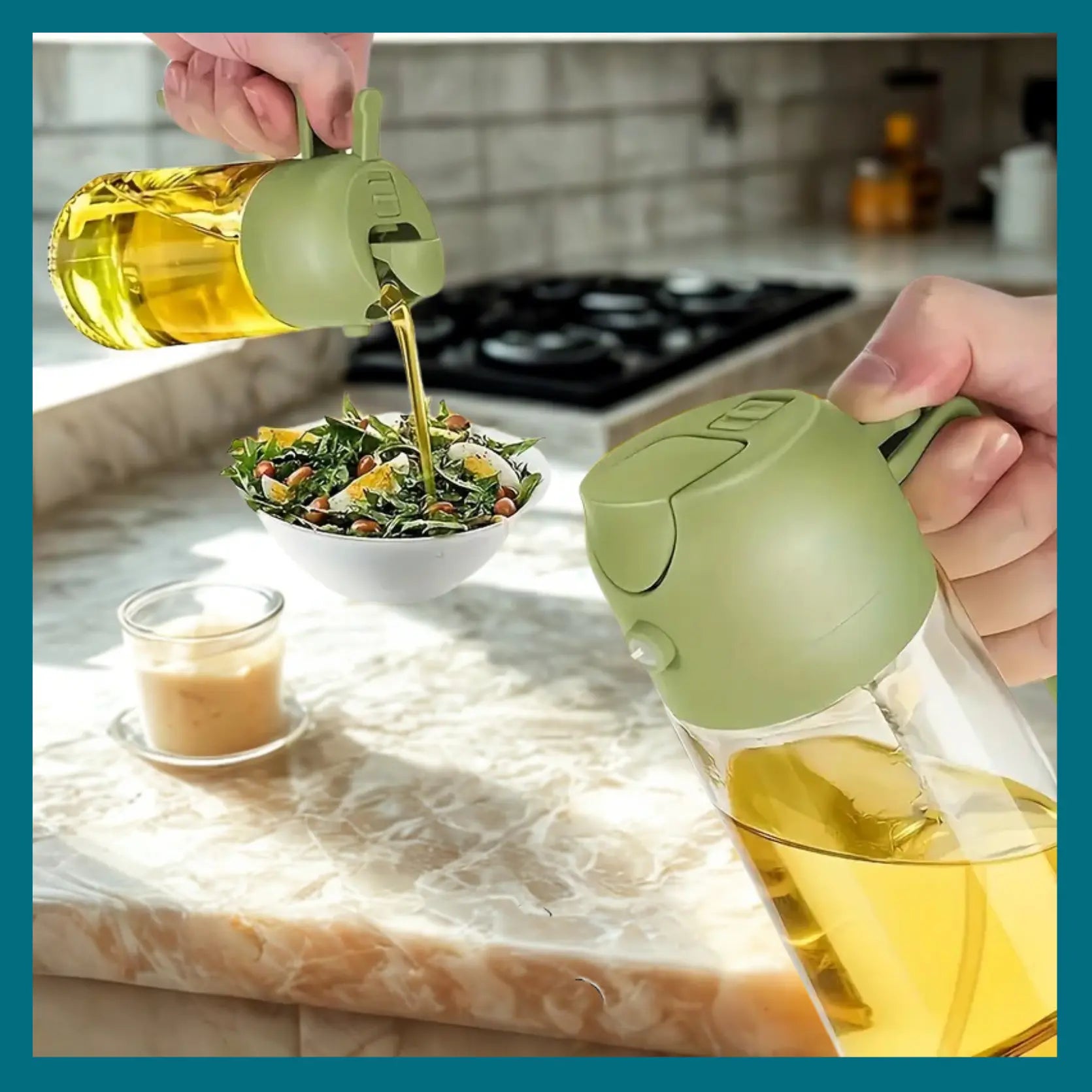 Flacons distributeur d'huile d'olive 2 en 1 de 500 ml, réservoir de pulvérisation d'huile de cuisson, barbecue, pâtisserie, pique-nique Gadgetsdecooking
