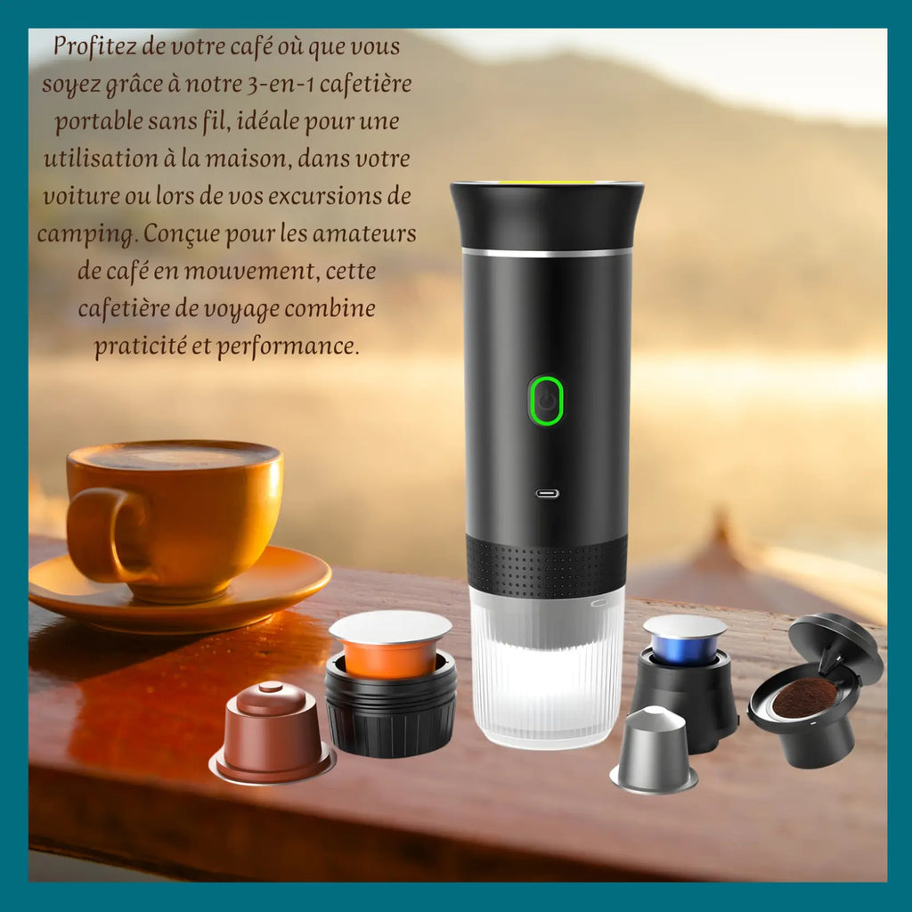 3 en 1 Cafetière Portable, Multi Capsules, 4 à 6 Minutes d'Auto-Chauffage, Petites Capsules, Grandes Capsules, Café Moulu Gadgetsdecooking